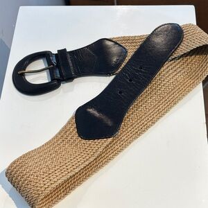 Ralph Lauren Womens tan wide Braided Leather Belt large buckle